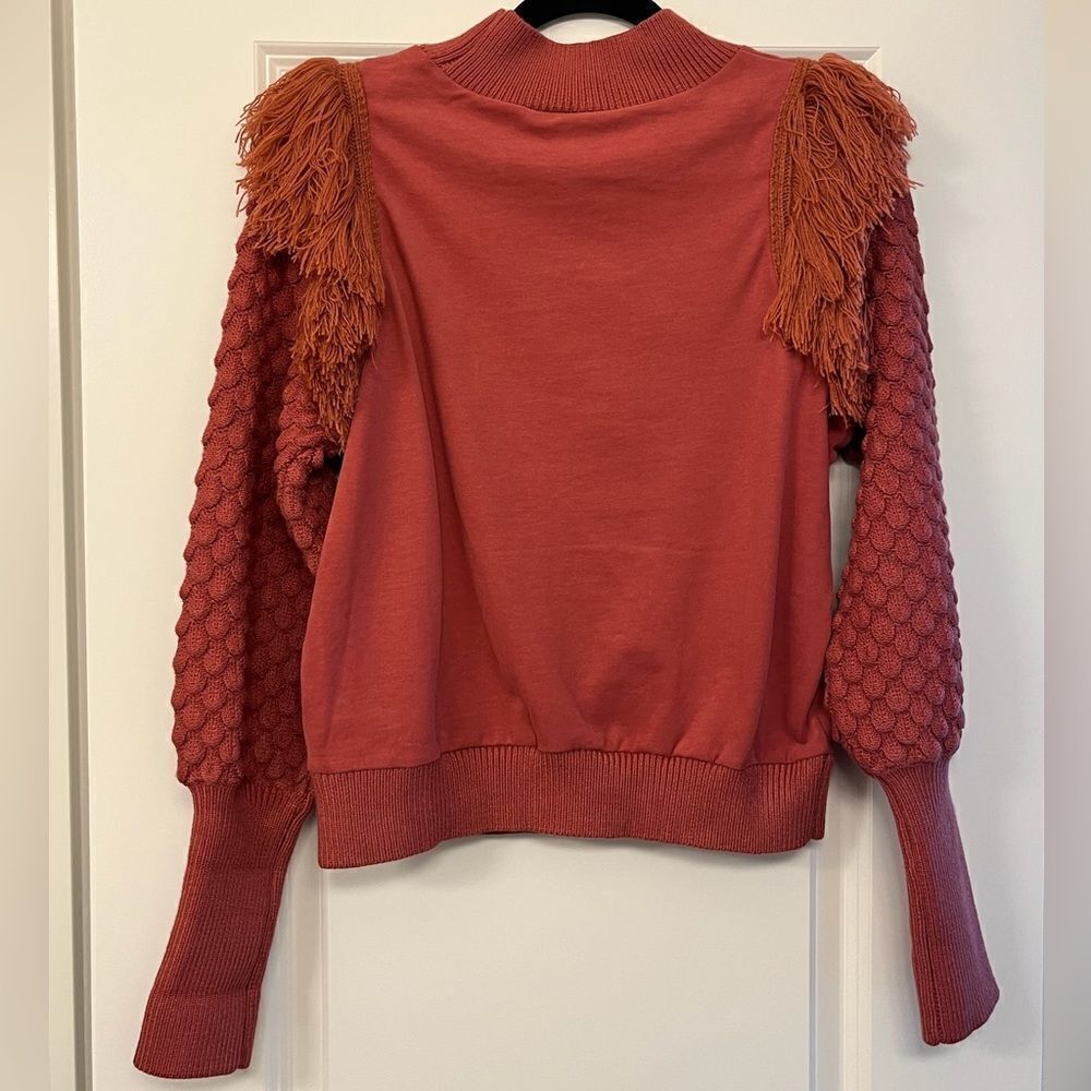 ANTHROPOLOGIE DOLAN Fringed Sweater Cocoa Red Brown Women’s Size Small - Picture 6 of 8